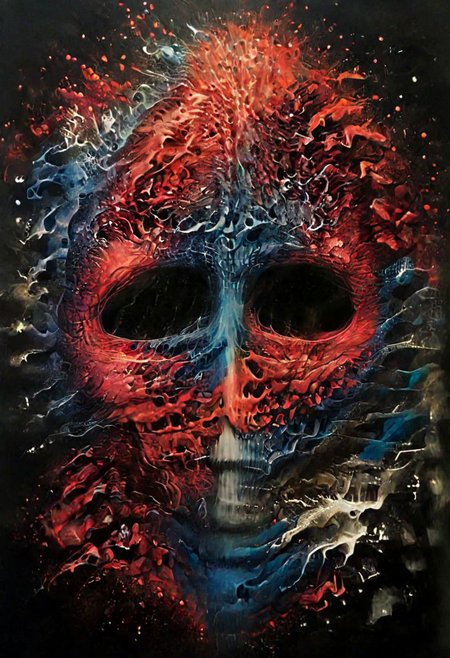 Establishing Shot painting of a ((Virus with humanoid body)) flowing (inside bloodstream) in style of [Dean Ellis: Steven DaLuz: 0.3],digital artwork by Beksinski, trypophobia:1.5, glitch, psychedelic:1.9, Psilocybin, trypophobia:1.3, hyper-detailed:1.1, ((best quality)), linquivera, masterpiece, detailed cells, (deep neurons):1.5, blacklight, scar, binary code and digital art, binary code, digital art, ral-dissolve:1.3, liiv, ((background blends with the subject nicely) in the style of EdobHorrorLandscape: digital artwork by Beksinski: 0.6)