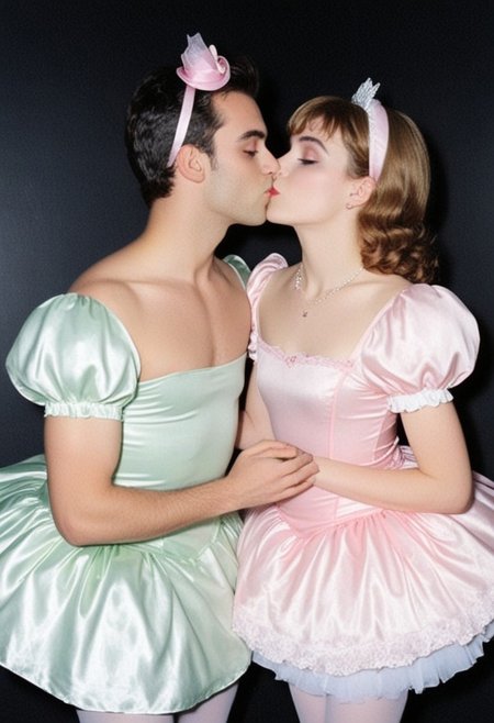 2boy, slutty pastel satin fairy maid alice princess costumes, skinny, amateur, sexy british crossdressers, beautiful, 19 years old, headband, kissing, kiss, tights, satin tutu, lipgloss, ear
dark room, analog 90s Kodak flash photograph, uncensored, nip slip, detailed background