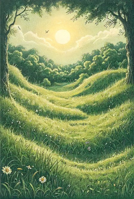 book cover title "what lovely sunny day to touch lush grass",  detailed, 8k, <lora:cinexart:0.5>, <lora:wizards_vintage_romance:0.6>, <lora:Harrlogos_v1.1:0.8>,   <lora:tbh102-sdxl:0.4> <lora:ascii_art-sdxl:0.8> ascii_art <lora:- SDXL - sqrhmmr _Square-Hammer_Style_V1.0:0.4>  <lora:lora:0.8> <lora:Wizards_MACHINALIA__Things_Come_Alive_:0.7>