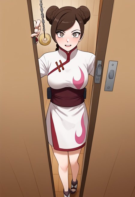 Tenten being hypnotized,
score_9, anime, lewd, 1girl, smooth,
mind control, hypnotized,<lora:pendulum-ponyxl-lora-nochekaiser:1>, holed coin, coin on string, hypnosis, coin, @ @, swinging pendulum, hypnotized expression, looking at pendulum,
((door chain)), peeking out from behind door, (pov holding pendulum),
TentenPTS, hair bun, double bun, brown eyes, swept bangs, braid, chinese costume,