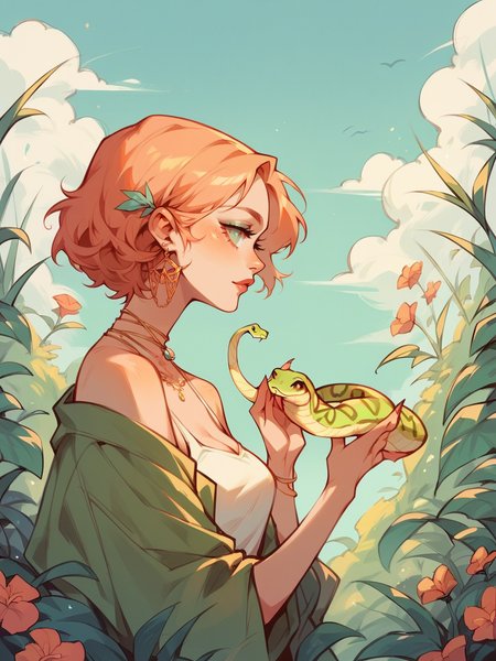 score_9, score_8_up, score_7_up, score_6_up,  <lora:p3tl0v3XLP:1> p3tl0v3, 1girl, snake