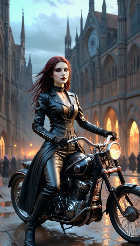 positiv Clip L:
 skinny gothic woman ride a motorcycle digital painting, illustration, dramatic lighting, soft details, painting oil on canvas, art nouveau, octane render, HDR, 4k, 8k, HD, by Edmund Blair Leighton, Brom, Charlie Bowater, trending on artstation, Tom Bagshaw faces by otto Schmidt 
positiv Clip G:
 skinny gothic woman ride a motorcycle digital painting, illustration, dramatic lighting, soft details, painting oil on canvas, art nouveau, octane render, HDR, 4k, 8k, HD, by Edmund Blair Leighton, Brom, Charlie Bowater, trending on artstation, Tom Bagshaw faces by otto Schmidt