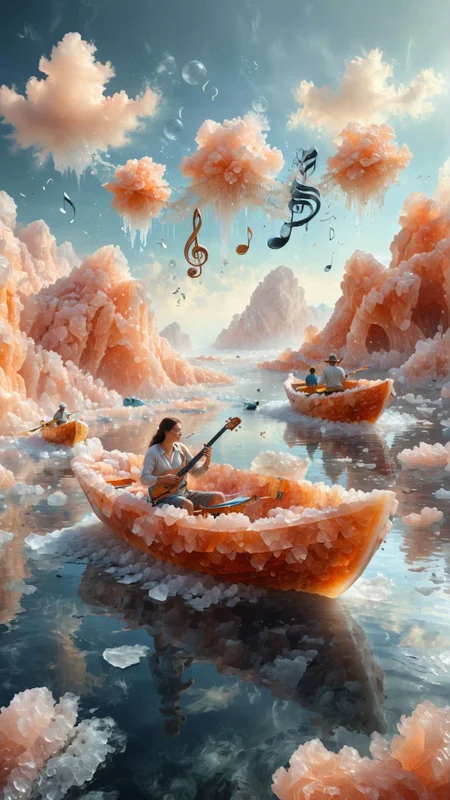 hyper realistic, floating islands made of various musical instruments, interconnected by rivers of flowing music notes, people using instruments as boats, vibrant skies, whimsical and surreal 
, <lora:dvr-hm-slt:1> dvr-hm-slt
<lora:add-detail-xl:1>,
<lora:MJ52:0.35>,
<lora:SDXLFaeTastic2400:0.325>,
(settings by AIDigitalmediaaggency:0.0001),
OverallDetailXL