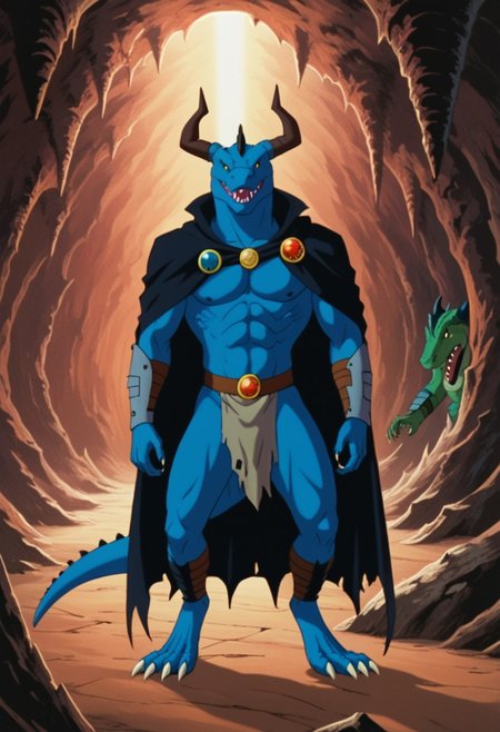 SCORE_9, SOURCE_RETRO, HM2K, REPTILE, HORNS, SHARP TEETH, CLOAK, ARMOR, CAVE