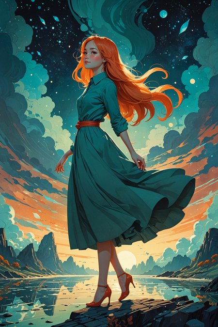 by Lois van Baarle and Victo Ngai in the style of Edward OkuÅ and Jimmy Lawlor