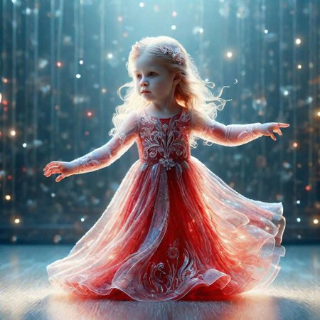 masterpiece, best quality, beautiful baby girl dancing (((full height)), long hair, not dress, No clot,  transparent light red, ((translucent The body is visible)), front,),