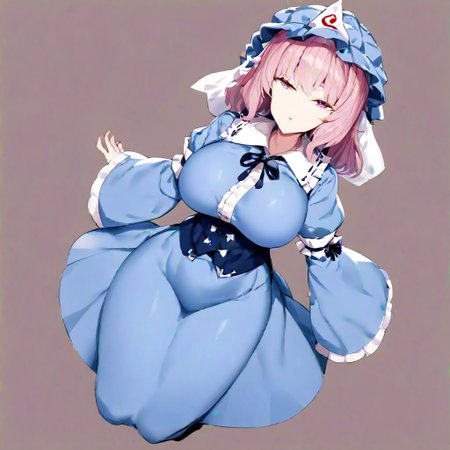 saigyouji yuyuko, 
masterpiece, best quality, very aesthetic, absurdres, 1milf, 1adult, solo, full_body, tachi-e,