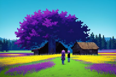 (otherworldly), highly insanely detailed, masterpiece, top quality, best quality, highres, 4k, 8k, RAW photo, (very aesthetic, beautiful and aesthetic), farm, fields, barn, fence, fantfa, <lora:FantasyFarm-10:0.6>, 
1girl, 
(rich purple hair ,colored inner hair,split-color hair,dual-toned hair,two-tone hair), 
(pure purple background,pure cyan background ,solid color,solid color background),âââ