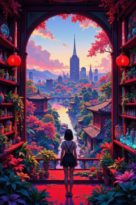 a chinese cyberpunk bar beautiful  landscape, morning, woman, very intricate, very detailed, sharp, bright, colorful, <lora:Hand v2:0.5> <lora:Anti-Blur:1><lora:Insane Detail Slider:0.25>  <lora:flux.1_lora_flyway_Epic-detail_v2:0.3> <lora:fluxenhancer:0.25> <lora:ROWER:0.8>  <lora:Midjourney_Whisper_Minimal:1>