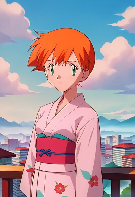 score_9, score_8_up, score_7_up, higres, source_anime
PKMNMisty, 1girl, orange hair, green eyes,
mistykimono, bangs, short hair, hair down, eyelashes, yukata, pink kimoto, japanese clothes.
standing, looking at viewer, cityscape, sky, day, clouds, solo