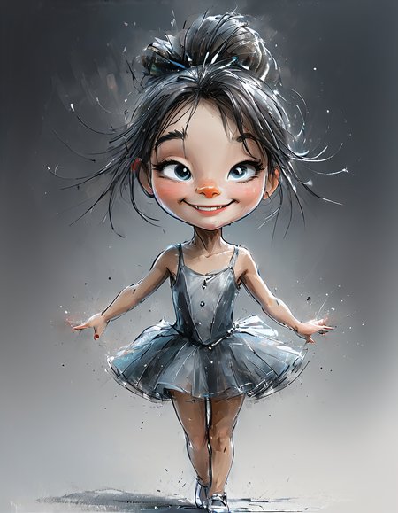 impactful color paint of cute drawing of a beautiful happy ballerina, dancing, 
highly detailed, sharp, professional, clear, high contrast, crystal clear, 4k, uhd, masterpiece