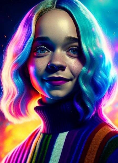 3N1DS1NCL41R, award winning waist up photo of Enid Sinclair, masterpiece, best quality, highest quality, (realistic lighting:1.004), nsfw, light particles, low angle, perfect face, intricate (high detail:1.1), official art, (1girl solo), sharp focus