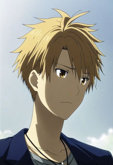 high resolution, solo, best quality, 1Boy, Yamato Ishida, Blond Hair, Necklace, existential longing, infinite sky, OverallDetail