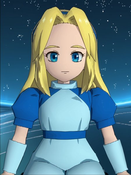 outer space, score_7_up, <lora:Maria Robotnik (SxSG):0.9>, sxsgdbmaria, blonde hair, blue eyes, source_anime, low poly 3d,  ffviichibis, screenshot <lora:zs_FFVIIChibisXL_1:1.2>