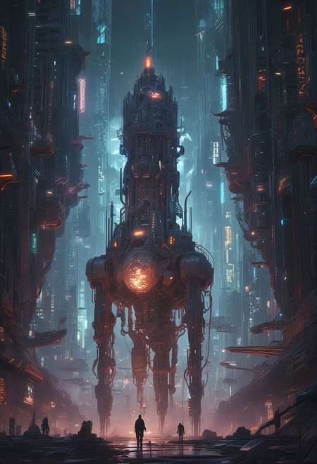 biomechanical cyberpunk A moment of joy in an unexpected place. Use high detail, vivid color, contrast, and scenery to achieve stunning visual effects. include a dark, sinister detail or figure. . cybernetics, human-machine fusion, dystopian, organic meets artificial, dark, intricate, highly detailed