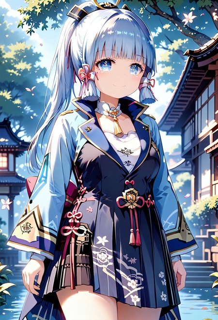 score_9, score_8_up, score_7_up, 1girl, FujisakaLP, mature woman, masterpiece, best quality, ultra high res, (big breasts1.2). smiling, happy, wide thighs, wide hips,  (detailed eyes:1.2), (masterpiece), (best quality), (ultra detailed),(disheveled hair),(illustration), standing, smiling, beautiful detailed eyes, light blue eyes, detailed beautiful face, (kamisato ayaka: 1.2), focus on face,  ponytail, kamisato ayaka(genshin impact), light blue hair, detailed hair, bangs, best lighting, best shadow, highly detailed, vibrant