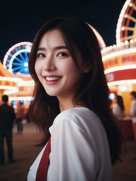 <lora:LoRA-mix-sdxl-v3:0.7>,cinematic photo {sll,1girl,solo,laughing,amusement park,night} . 35mm photograph,realistic,high quality,highres,professional,4k,highly detailed,professional,realistic photograph,transparent,