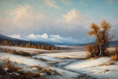 ((Masterpiece, best quality)),beautiful colors, sharp contrast,oil painting, vintage,crackled paint,
painting of the frosted tundra
painted in renaissance style
 <lora:edgRenaissanceXL:0.7>
