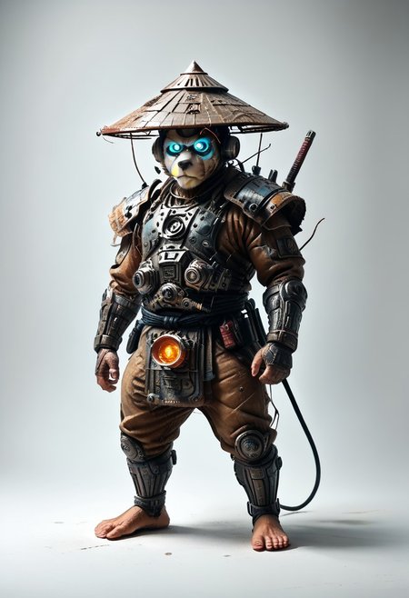 masterpiece, best quality, newest,
 eyecatching composition, dynamic pose, dynamic angles, detailed background of bamboo forest, Asian conical hat, strawhat, conical hat,
A Shadow faster than the light
Like cosmic fire his presence is
Shining in the night
Born from high technology
Too fast for human eyes to see
A soldier made of cyber steel
Create to kill the enemy
By neutreon power he is ready to strike
Can you feel the fire
See the anger in his burning eyes
He's the Super Sonic Samurai
By jetpack power he's ready to fly
He's the Super Sonic Samurai
Laser Katana high up to the sky
For the Super! Sonic Samurai!
barefoot plantigrade furry male, panda bear, chubby