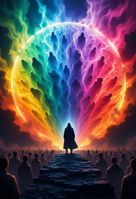Cinematic still, "The symphony of rainbows, a chorus of colors, celebrating the diversity of the human spirit.", superhero symbolism, cinema, aidmaimageupgrader
 , aidmaMJ6.1, aidmafluxpro1.1, aidmaHyperrealism, aidmaimageupgrader