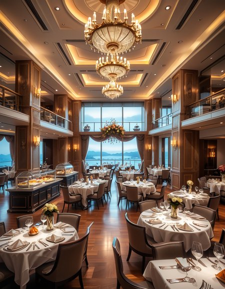 <lora:SDXLFaeTastic2400:0.4> <lora:extremely_detailed:0.4> extremely detailed
A grand and opulent buffet hall with high ceilings, adorned with intricate chandeliers casting a warm golden glow. The hall is lined with long, elegantly decorated tables covered in fine white linen, showcasing an extravagant selection of gourmet dishes. Silver chafing dishes gleam under soft ambient lighting, filled with delicacies such as succulent roasted meats, fresh seafood on ice, and vibrant platters of exotic fruits. Ornate floral arrangements and carved ice sculptures serve as centerpieces, enhancing the grandeur of the setting. In the background, tall arched windows with heavy velvet drapes reveal a breathtaking city skyline. Guests in elegant evening attire mingle, holding fine crystal glasses filled with champagne, adding to the sophisticated and lavish atmosphere.
luxurious buff3t h4ll,  <lora:luxurious_buff3t_h4ll-p:1>, Masterpiece,best quality,hi res,8k,hi res,8k,award winning,(sharp focus, intricate, highly detailed),