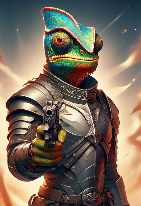 score_9, score_8_up, score_7_up, chameleonfolk, armor, holding gun, aiming pistol