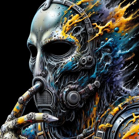 Zombie soldier wearing a biohazard gas mask, black and gold filigree, navy and gold vapor swirls, details in details