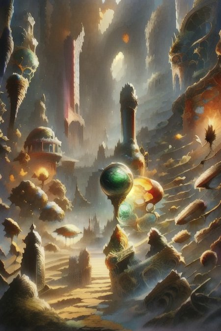 The Wizard’s Crystal Orb of Cellular Division
Concept: A wizard controls an orb that governs cellular division and growth. The orb, glowing with mystical light, symbolizes the biological process of mitosis and meiosis.
Fantasy Trope: A powerful wizard wielding an orb of immense power, connected to the science of cellular division.
Cells dividing reflected in a large crystal ball in the foreground
Background of fantasy ruins of castle and forest mountainscape
Crystal ball, transparent, orb, cell, nanotube, microbe, glowing, electron microscope photo, thin, glasswork, colorful, strange, interesting shape, glass, crystals, filaments, detailed, opaque, transparent, light pass through shell, ice, nuclear, polyp, division, split, cleave, divide, biology, illustration, painting, oil painting, frazetta, easley, gorgeous, highly detailed, high resolution, matte painting, masterpiece, vintage fantasy art, super detail, d&d, fantasy, vintage, 70s, 80s, layered cellular surface