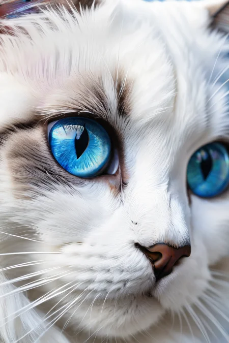colorful fractal <lora:colorful_04_colorful_fractal:0.9>,
closeup portrait of a young (white:1.1) white black ragdoll cat stalking with beautiful blue and navy blue iridescent multi-shaded eyes, round eyeballs,highly detailed, viewed from the side, focus on eyes, background out of focus, chiaroscuro,
amazing, beautiful, breathtaking, astonishing, brilliant,