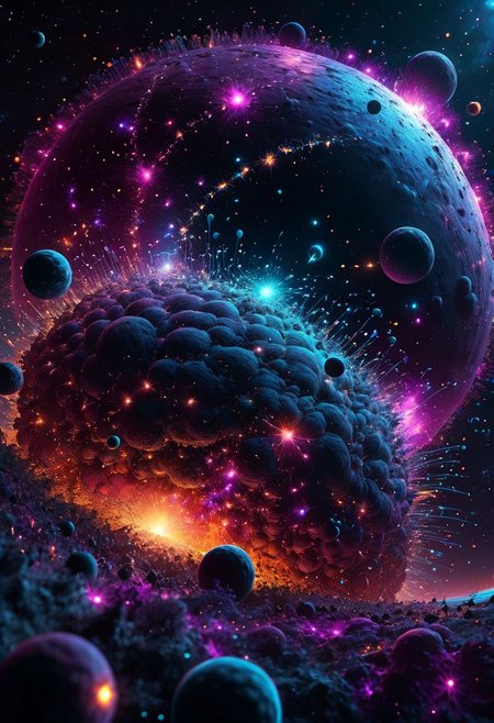 best quality,high resolution,realistic,extremely detailed,8k,crisp,vibrant detailed macro image masterpiece,glowing floating  insane dream particles artistic hyperdetailed immersive galactic fantasy,huge realistic,detailed busy scene inspired by Albert Einstein
