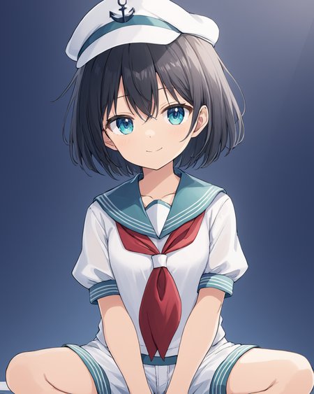 murasa minamitsu,1girl, solo, red_neckerchief, smile, white_shorts, sailor_hat, sitting, white_shirt, white_headwear, closed_mouth, anchor_symbol, puffy_short_sleeves, one-hour_drawing_challenge, sailor_shirt, looking_at_viewer, own_hands_together, hitodama
<lora:murasa_minamitsu_image2637_2023-12-20-000008:1>,star-shaped_pupils,symbol-shaped_pupils,. gorgeous,key visual, vibrant, studio anime,award-winning, professional, highly detailed,high budget, cinemascope