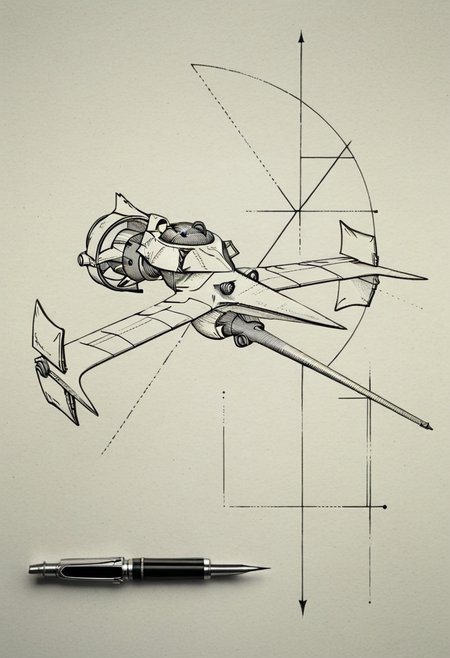 7-swordfish schematic, 7-fineline, elegant line art, lithography, fine line, drawing, technical drawing, rectange, peeking out of rectangle, triangles