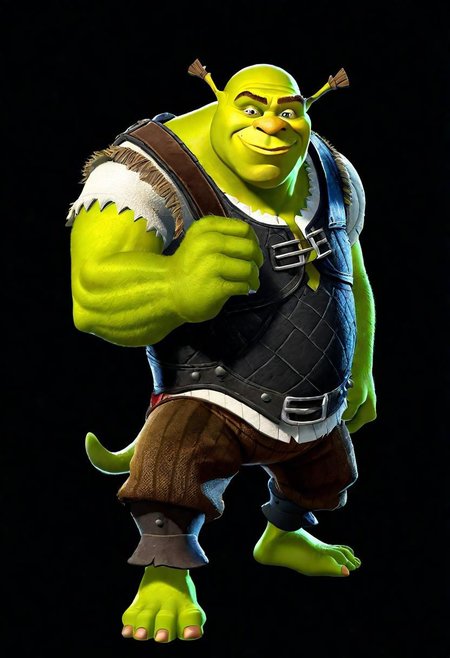 ncrender of shrek,simple background,black background