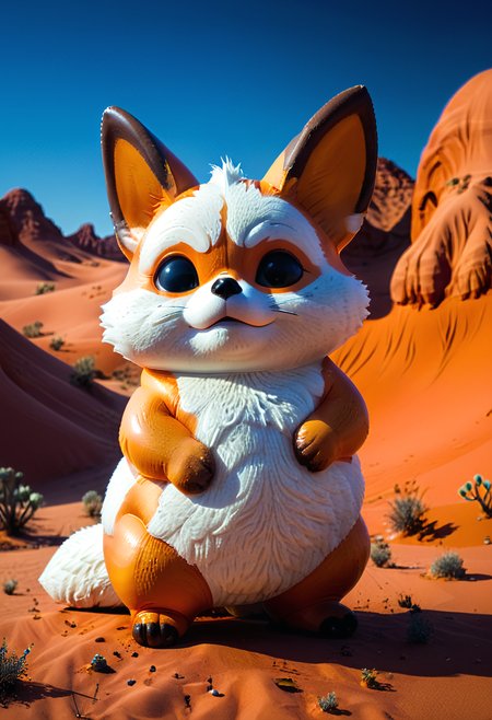 shnywrld, inflatable, nature, colorful, a (shnywrld fat fennec fox), cartoonish, in the desert.  <lora:shinyworld:.8>  <lora:zavy-cntrst-sdxl:.8> dark, chiaroscuro, low-key <lora:xl_more_art-full_v1:.8> <lora:[XL]fat:.8>