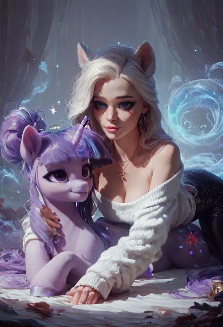 score_9, score_8_up, score_7_up,  1woman, extremely detailed, high quality, realistic, beautiful eyes, cleavage, white sweater, leather pants, top down  <lora:pony/twilight_style:0.8> <lora:pony/expressiveh:0.8> expressiveh <lora:pony/spirit_animals> Spirit Animal