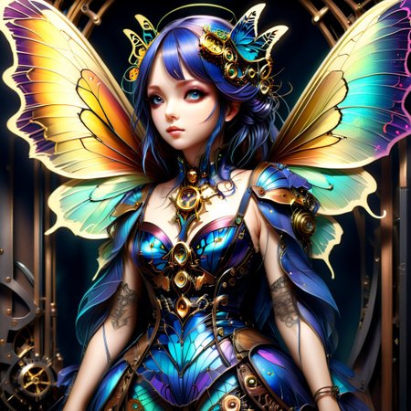 best quality, masterpiece, extremely detailed, an extremely delicate and beautiful, dynamic, realistic anatomy, perfect shading, professional shading, depth of field, St34mpunk Butt3rfly, dark environment, beautiful butterfly, steampunk butterfly girl, colourful wings, full body,  hourglass body shape,fur and leather,  side soft light, elegant, gorgeous, highly detailed,  well-endowed, full shot photo, uncropped,  perfect face, perfect anatomy,cute, beautiful, perfect beauty,amazing beauty, pure genious, absolutely perfect, gentle, highly detailed, breathtaking,St34mpunk Butt3rfly, girl, wings, butterfly, gothic, realisticvision-negative-embedding, great lighting,downblouse, cleavage,v151blebra5trap, bra strap, bra