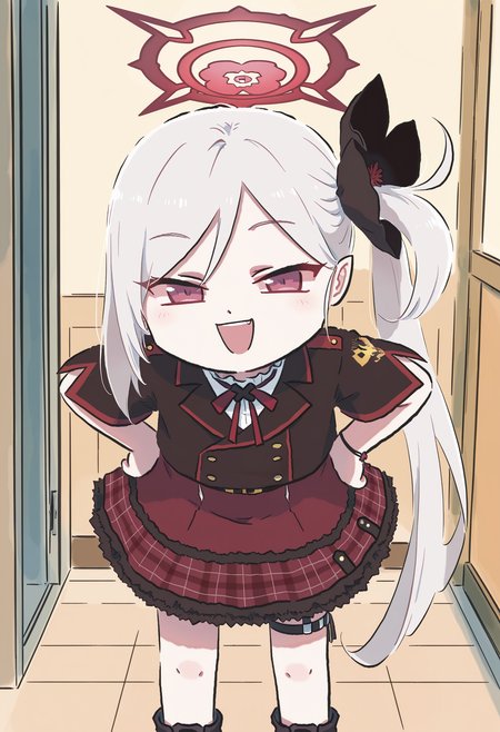 masterpiece,best quality,high resolution,source_anime,highly detailed illustration,
seductive, detailed eyes, very aesthetic,absurdres,newest, amazing quality,
detailed eyes, absurdres,newest, amazing quality,
<lora:shiXinzoroV1ill:1.0>, shixinzoruo,  chibi,
1girl, solo, 
mutsuki \(blue archive\), smug, half-closed eyes, smile, hand on own hip, leaning forward, open mouth,