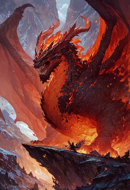 score_9, score_8_up, score_7_up, score_6_up, score_5_up, score_4_up, gigantic dragon, teeth, horns, long tail, wings, mountains, fire aura,fantasy,solo focus,epic