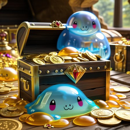 chalice made out of slime, fancy cup made out of slime, fancy chalice made out of slime, Detailed chalice made out of gold slime, Gem-studded slime chalice, multi-colored gems made out of slime, in a room of treasure made out of slime,  gold coins and bars made out of slime, wood-like treasure chest made out of slime, wood-colored slime chest, 
treasure-room, treasure, treasure chest, gemstone, coins, gold bars, gold pile, 
everything made of slime, No simple background,
((translucent slime)), ((transparent slime)), (bioluminescent slime), sl1m3d, slime, ais-blmn, watce, je11y, thickwater, great lighting, ral-lava, even lighting, no bright spots, slime-morph, made of slime,
