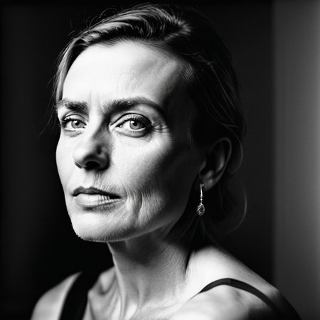 kiev80 A stunning, high-end black-and-white portrait of an elegant woman, captured with masterful chiaroscuro lighting. Her face is the absolute focal point, radiating depth, emotion, and a captivating presence. Every detail—her eyes, the subtle texture of her skin, and the gentle curve of her lips—is illuminated with a perfect interplay of light and shadow, creating a sculptural, timeless aesthetic. The background is minimalist and softly blurred, ensuring an undistracted focus on her expression and the contours of her features. The photograph embodies a cinematic, almost ethereal quality, reminiscent of the legendary works of Helmut Newton, Peter Lindbergh, and Richard Avedon. The composition is meticulously balanced, exuding sophistication, mystery, and a refined artistic vision, making it a true masterpiece of portrait photography.