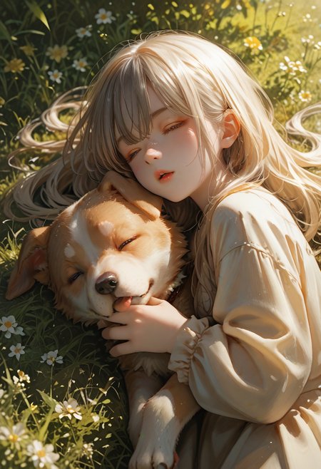 score_9, score_8_up, score_7_up, lvthn, a girl, spiked_hair, parted_lips, mole on face, sleeping, full body, sunlight, lie down on field with dog with tongue sticking out, high angle, <lora:p-skin:1> <lora:sdxl_lightning_8step_lora:1> <lora:LVTHN:1,0,0,0,0,0,0,1,0,0,0,0>