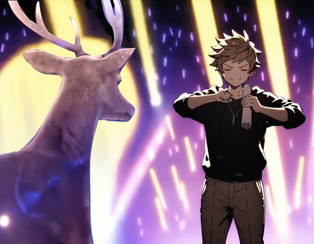 masterpiece, best quality, ultra detailed, highres,4k,(ultra-detailed:1.4) (illustration:0.5), (ray tracing,:0.8),(anime colored:0.7),(ai-generated:0.5), 
1boy,solo,
gran \(granblue fantasy\), granblue fantasy,
<lora:shikanokonokonokokoshitantanXL1:1>,shikanokonokonokokoshitantan,
>:),closed eyes,
casual wear, deer, glowstick, skirt,holding stick,dancing,crowd,