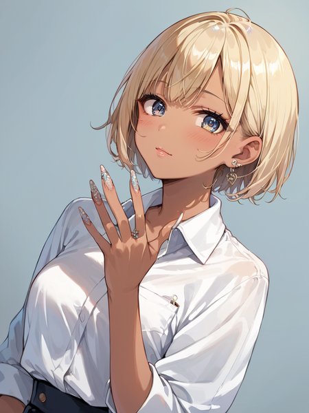score_9, score_8_up, score_7_up,(source_anime:1.3), high res image,masterpiece,best quality,girl,cute face,clear skin,shiny hair,ultra detailed eyes,simple background,  <lora:nail art_pony_V1.0:1> nail art, fingernails,jewelry nails,long nails <lora:kuro gyaru_pony_V1.0:1> kuro gyaru, dark skin