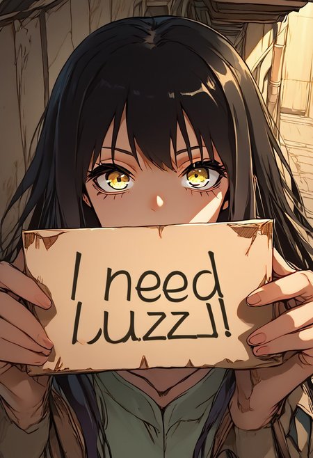 score_9, score_8_up, source_anime, rating_safe, solo, yotsuya miko, holding a cardboard sign, (cardboard sign with large hand-drawn letters that clearly say "Need buzz!":1.2), playful,intense eyes, urban ruins, windy, jacket blowing, dramatic lighting, highly detailed, anime style, close-up composition, expressive face, need_buzz, holding sign, <lora:need_buzz_sign:1>Semi-realism