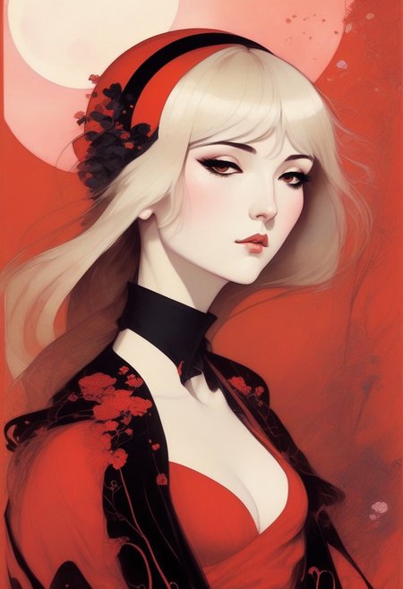 ,tj,LocationInformation,in the style of 2d game art,characterized girl,dmitry vishnevsky, black and red,cute and dreamy,editorial illustrations,kawai girl ,detailed drawing,