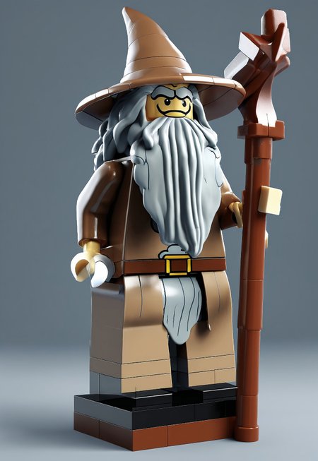 novuschroma53 style a handmade, cartoon, statue of a lego gandalf, full body, isometric, top down, game asset, handmade, game icon, cartoon