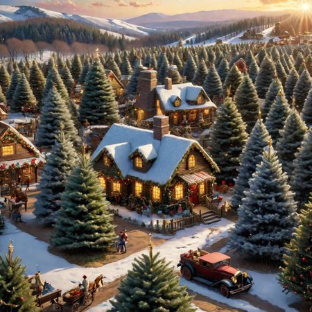 (((4k uhd))), (((high dynamic range:1.8))), ultra detailed, real photographic  nikon z7,  rich color,  christmas tree farm 1920's, rockwell masterpiece, highly detailed environment, (((highly detailed objects:1.4))), disco elysium OverallDetail (Thomas Kinkade Style)