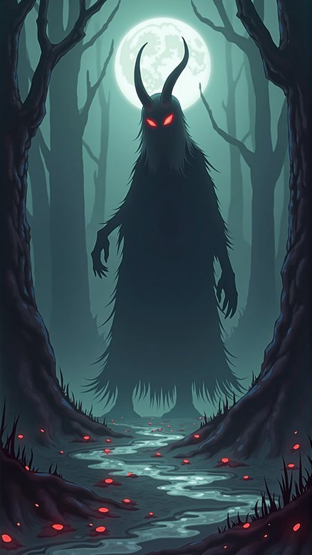 An anime depiction of a KrampusStyle a slime mold's nocturnal activities. Dark, atmospheric and moody atmosphere. frightening, mutation, cursed
<lora:KrampusStyleFlux:__wildcards/numbers/07-09__>
