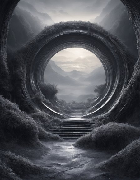 H.R. Giger: (biomechanical horror), (alien landscapes), (black-and-white contrast), (surreal organic forms),
black hole observatory frozen in event horizon loop,
Indonesian rice terraces at dawn, 
Foggy Weather,
a winter cloudscape, with clouds heavy with snow, the sky a soft gray, promising a gentle snowfall,
Sunrise painting peaks in gold,
Autumn maple leaf carpets,
 <lora:add-detail-xl:0.7>,
 <lora:DetailMaximizer:0.3>,
 <lora:brho:0.15> brho, 
<lora:Deep_depth_of_field:0.3>,
 <lora:extremely_detailed:0.8> extremely detailed,