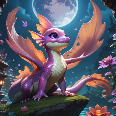 score_9, score_8_up, score_7_up, realism, salamander, cute, epic world, vivid colors, detailed, moonlight, full moon, purple eyes,